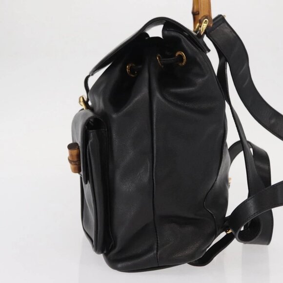 GUCCI Bamboo Backpack Leather Black Gold 003 2058 0016 Auth kk594 main image 12